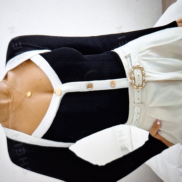 New Women's Casual Contrast Color Blocking Button Front Sweater - Picture 2 of 3